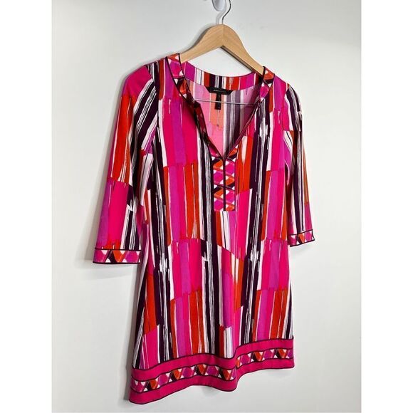 BcbgMaxAzria Dress Womens Size XXS Psychedelic Mod Shift 3/4‎ Sleeve Multicolor - Picture 2 of 6